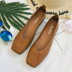 Square Toe Flat Bottom Versatile Single-layer Shoes Women