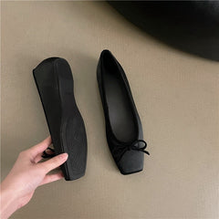 Bow Satin Shoes With Hidden Heels Women's New Square Head
