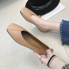 Square Toe Flat Bottom Versatile Single-layer Shoes Women