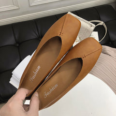 Square Toe Flat Bottom Versatile Single-layer Shoes Women
